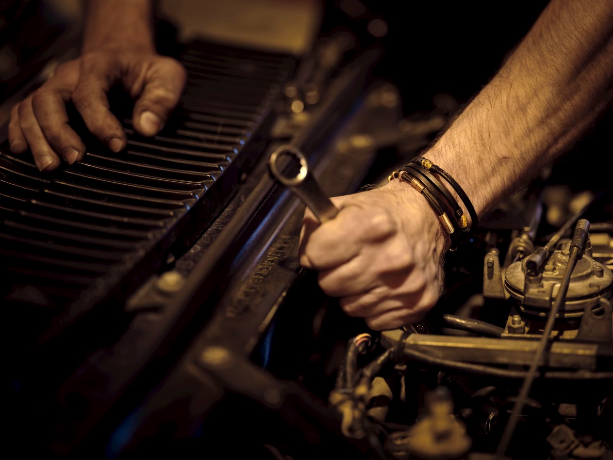 Mechanic working on car